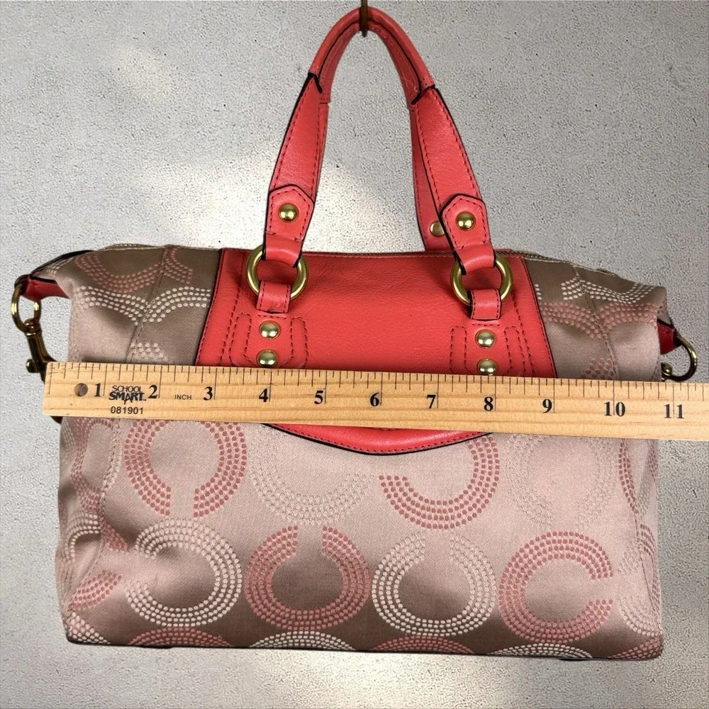 Coach F20027 Ashley Dotted Op Art Beige Orange Carryall Satchel Shoulder Bag